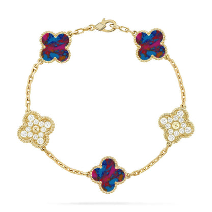 [Limara]LUCKY CLOVER 5-MOTIF BRACELET - MULTI-GEM COLLECTION