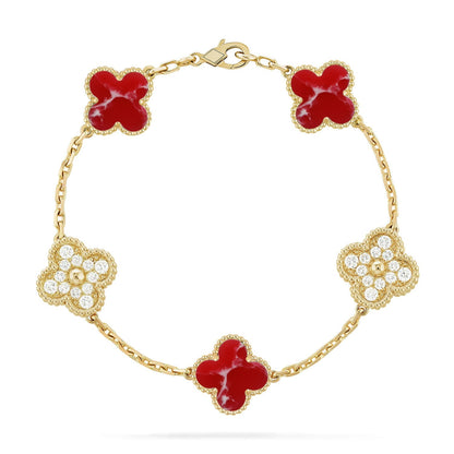 [Limara]LUCKY CLOVER 5-MOTIF BRACELET - RED LARIMAR COLLECTION