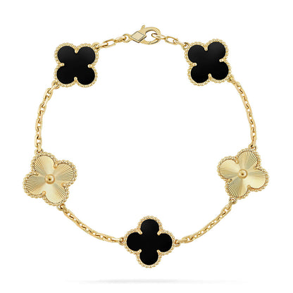 [Limara]LUCKY CLOVER 5-MOTIF BRACELET - BLACK OXNY COLLECTION