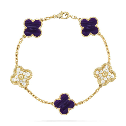 [Limara]LUCKY CLOVER 5-MOTIF BRACELET - CHAROITE COLLECTION