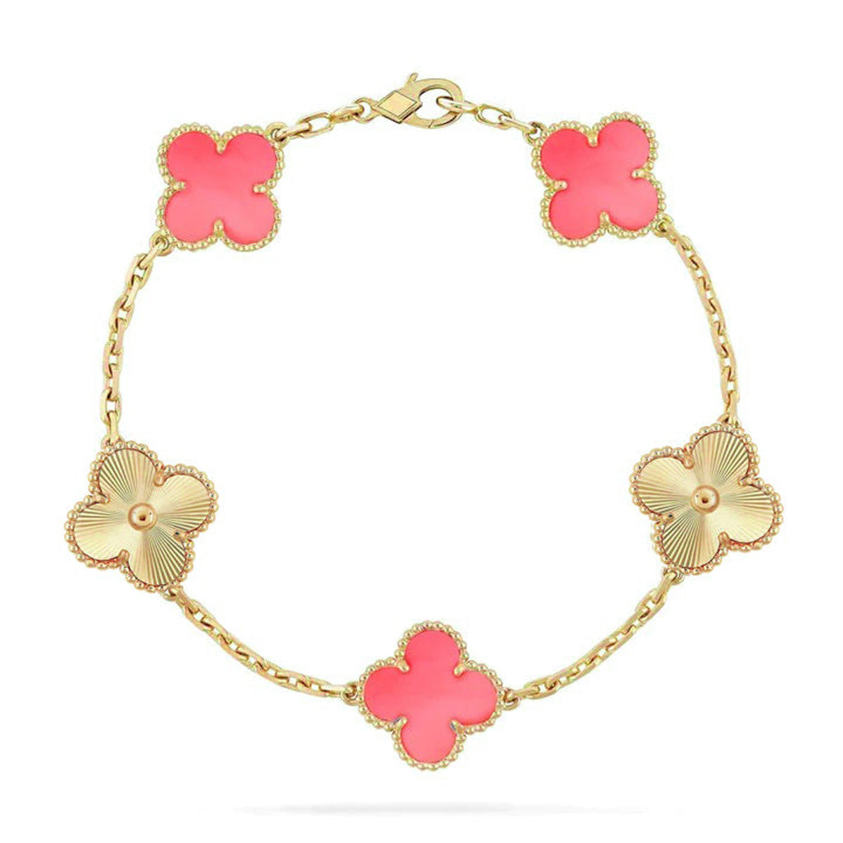 [Limara]LUCKY CLOVER 5-MOTIF BRACELET - PINK MOTHER-OF-PEARL COLLECTION