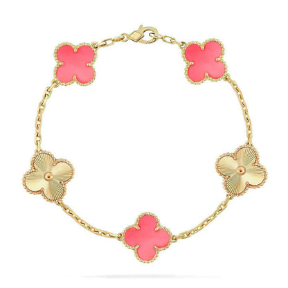 [Limara]LUCKY CLOVER 5-MOTIF BRACELET - PINK MOTHER-OF-PEARL COLLECTION