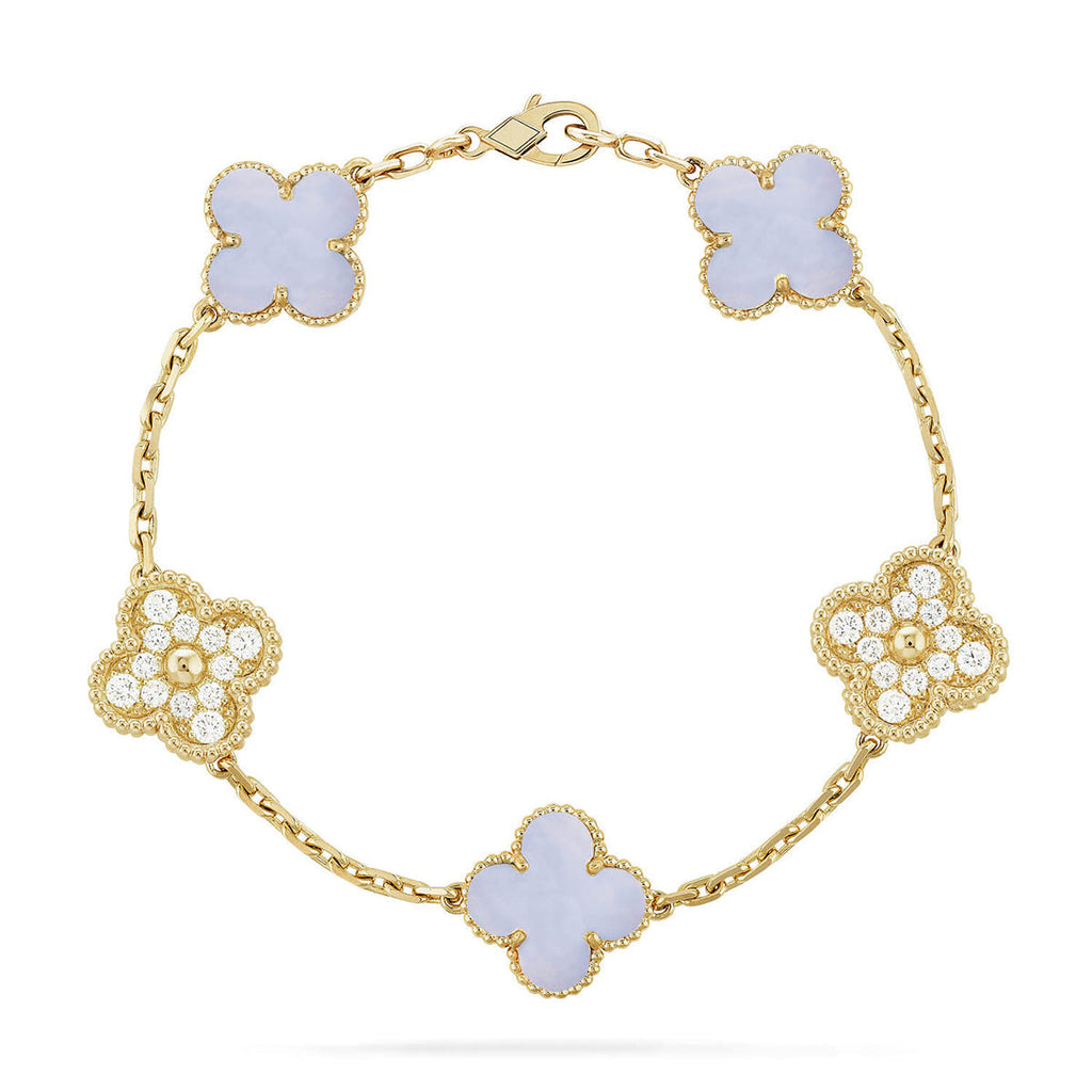 [Limara]LUCKY CLOVER 5-MOTIF BRACELET - PURPLE CHALCEDONY COLLECTION