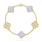 [Limara]LUCKY CLOVER 5-MOTIF BRACELET - PURPLE CHALCEDONY COLLECTION