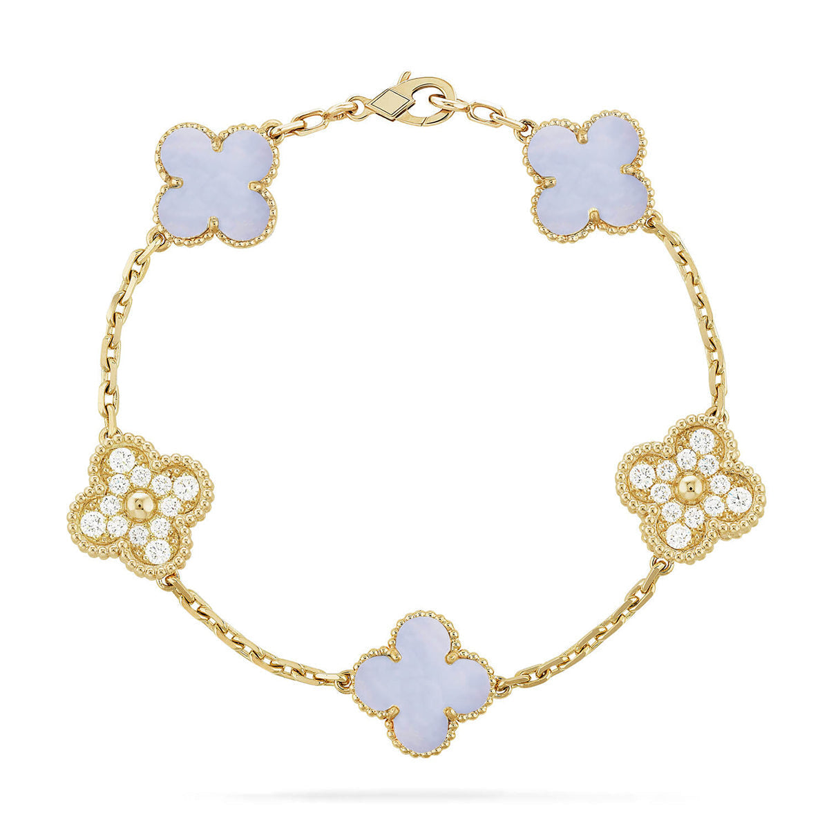 [Limara]LUCKY CLOVER 5-MOTIF BRACELET - PURPLE CHALCEDONY COLLECTION
