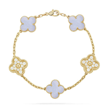[Limara]LUCKY CLOVER 5-MOTIF BRACELET - PURPLE CHALCEDONY COLLECTION