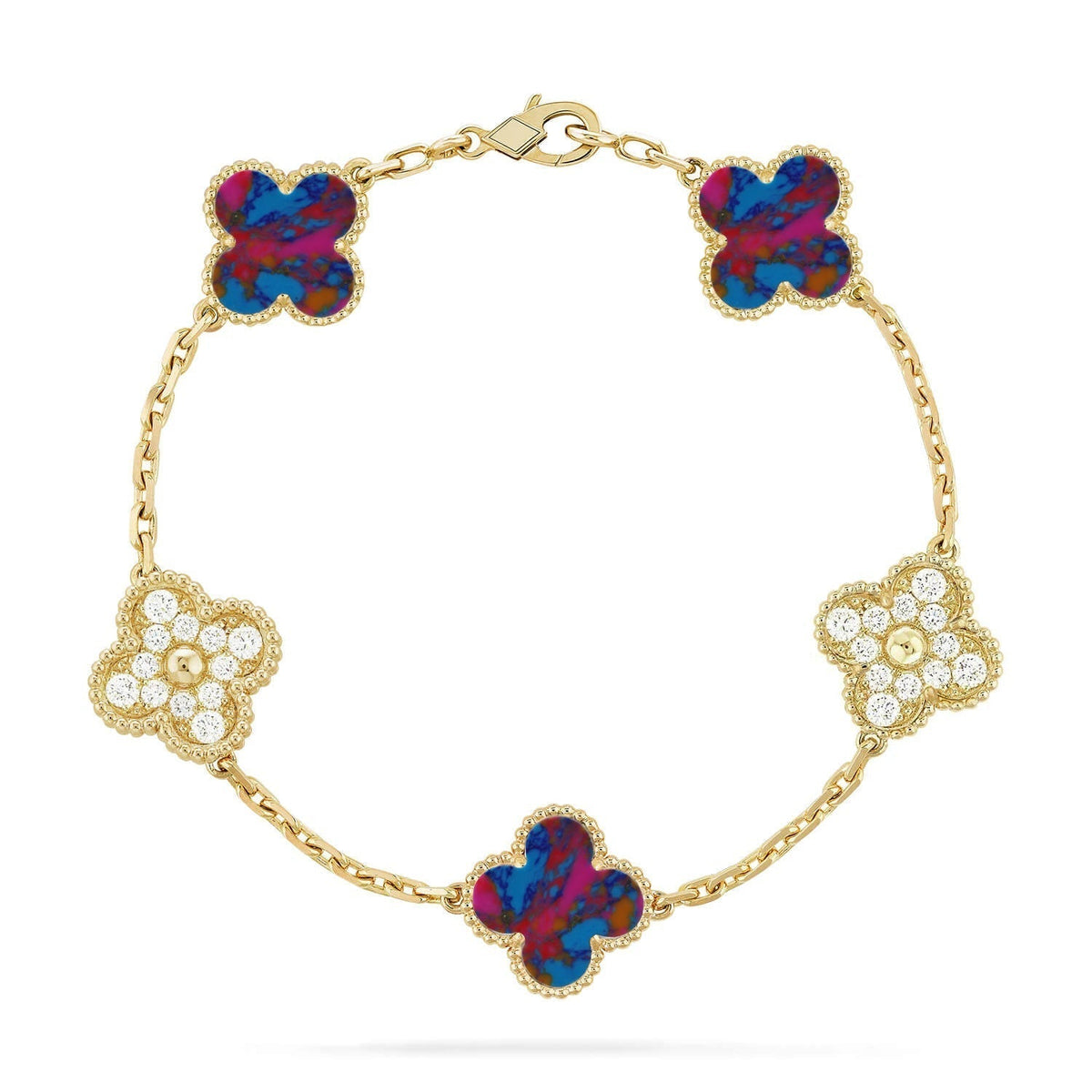 [Limara] CLOVER 5 MOTIF COLOR GEMSTONES BRACELET COLLECTION