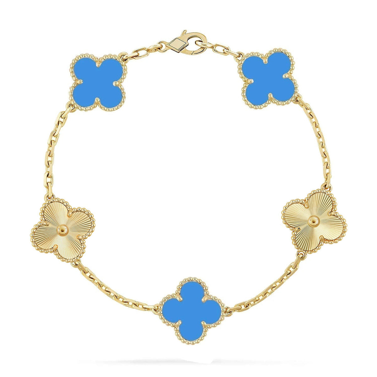 [Limara]LUCKY CLOVER 5-MOTIF BRACELET - BLUE AGATE COLLECTION