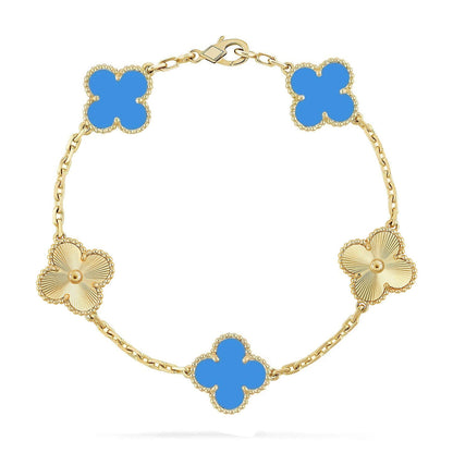 [Limara]LUCKY CLOVER 5-MOTIF BRACELET - BLUE AGATE COLLECTION