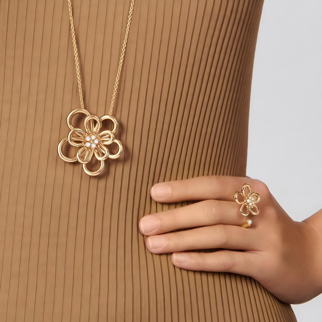 [Limara]   FLOWERLACE OPEN RING 5 DIAMONDS