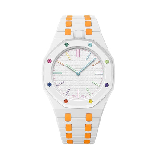 [Limara]OAK POP EXCLUSIVE WHITE AND ORANGE BIOCERAMIC STRAP