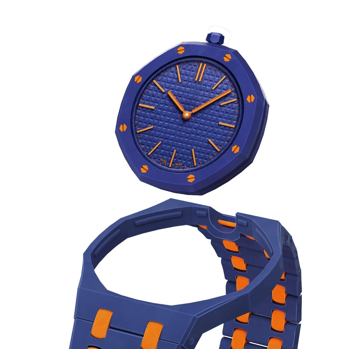 [Limara]OAK POP EXCLUSIVE DARK BLUE AND ORANGE BIOCERAMIC STRAP