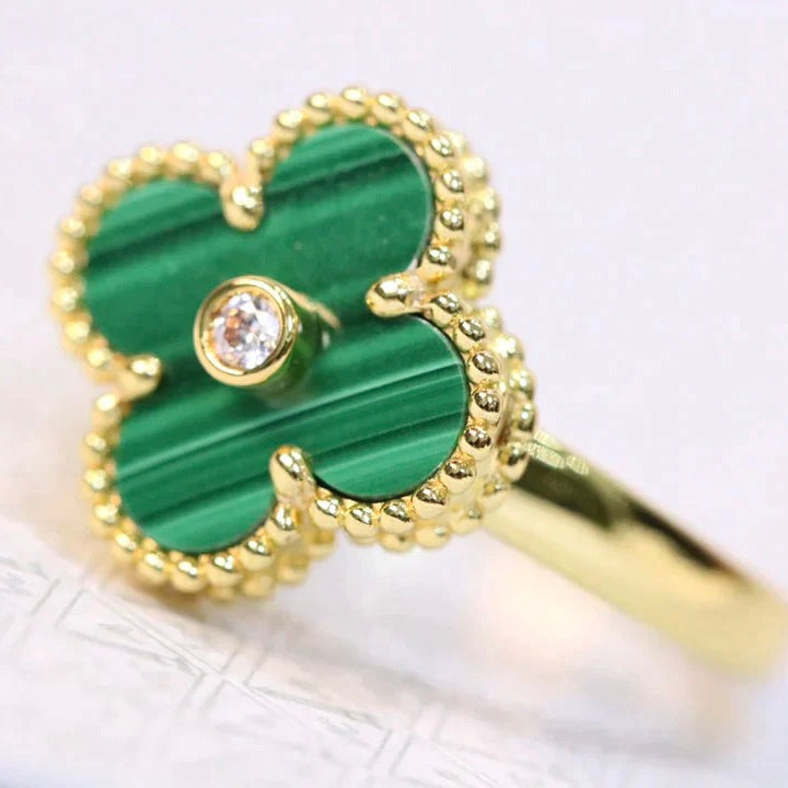 [Limara]CLOVER MALACHITE RING GOLD DIAMOND