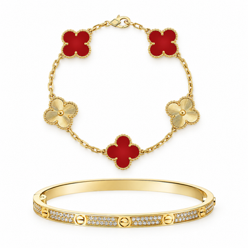 [Limara]Clover & Love Diamond-Paved Radiant Line 2-Piece Bracelet Stack Set