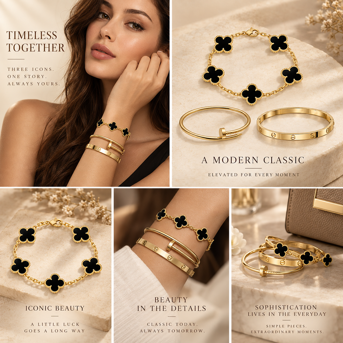 [Limara]Clover & Juste & Lover  Bracelet Stack Set