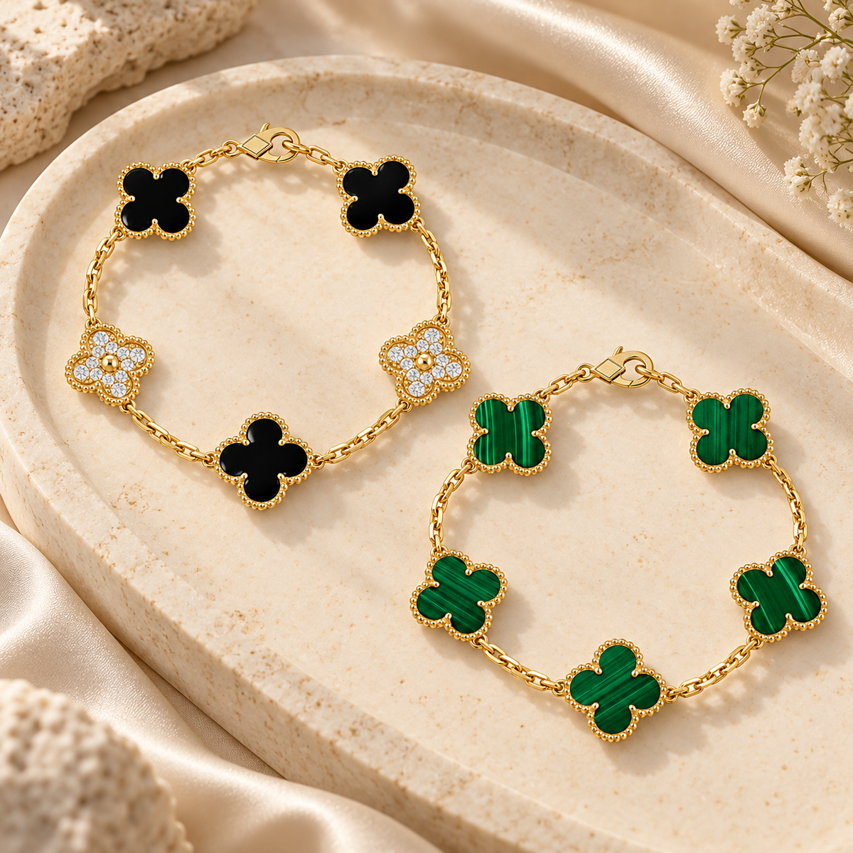 [Limara]Clover 5 Motifs  Duo Bracelet Stack Set