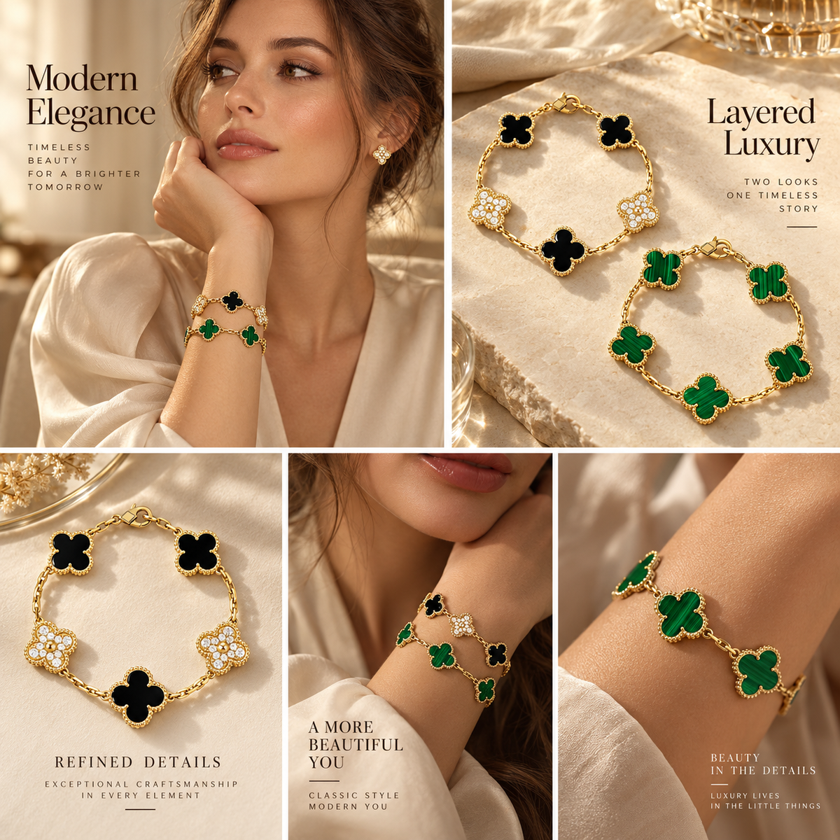 [Limara]Clover 5 Motifs  Duo Bracelet Stack Set