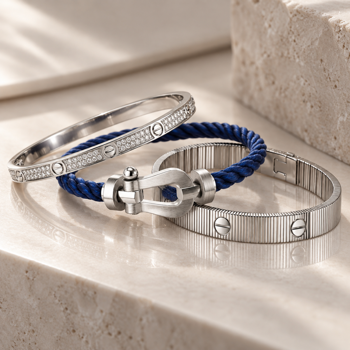 [Limara]Love & Force Large Horseshoe Trio Bracelet Stack Set