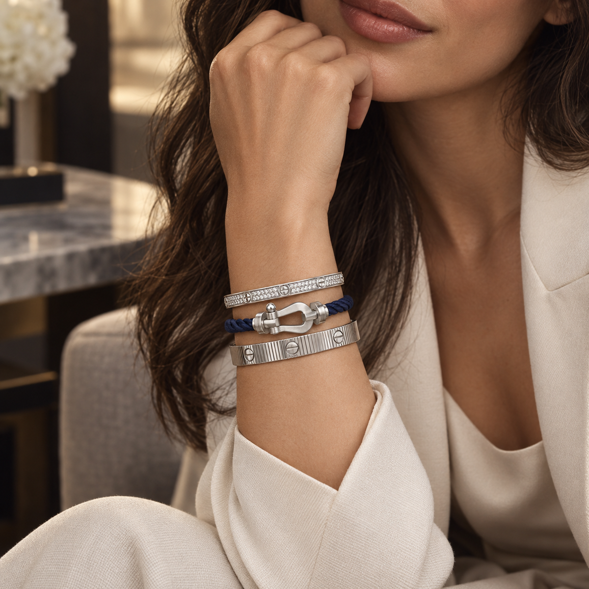 [Limara]Love & Force Large Horseshoe Trio Bracelet Stack Set