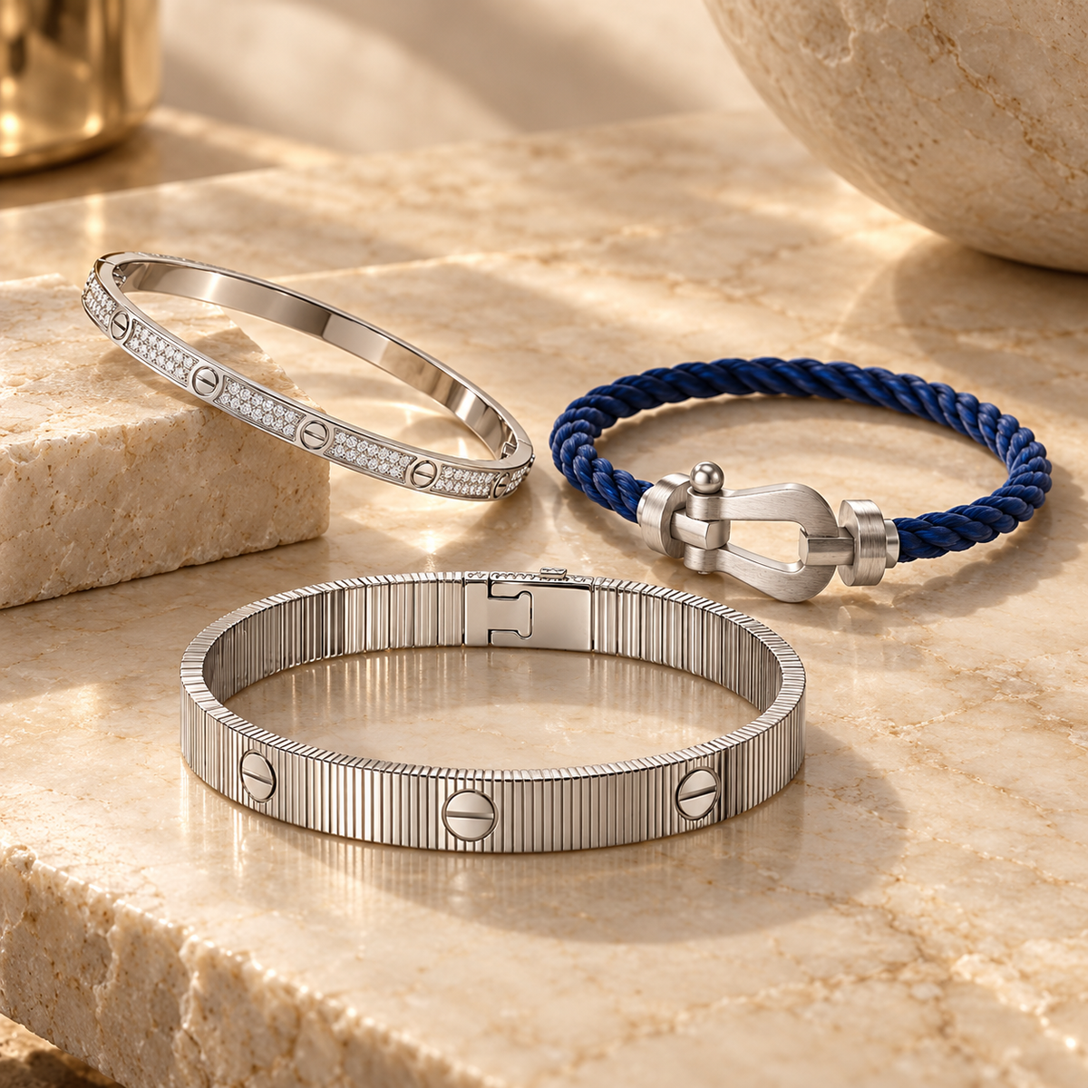 [Limara]Love & Force Large Horseshoe Trio Bracelet Stack Set