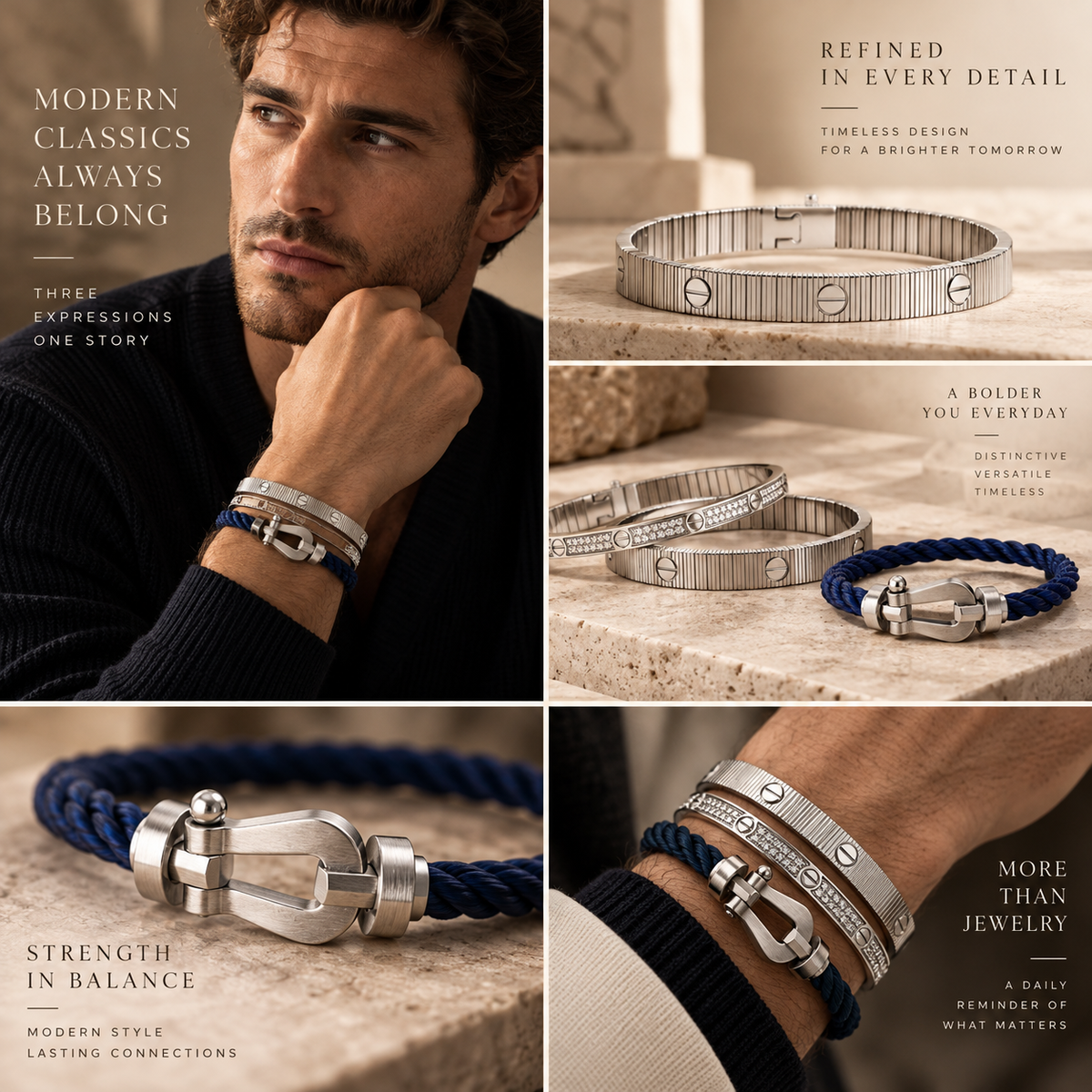 [Limara]Love & Force Large Horseshoe Trio Bracelet Stack Set