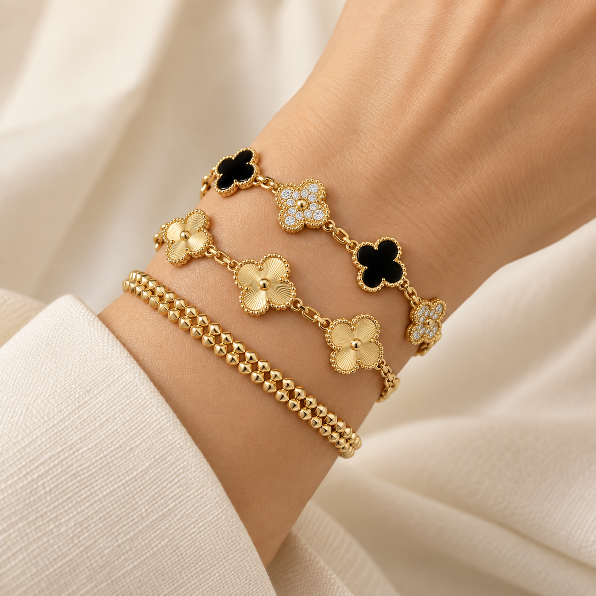 [Limara]Clover & Clash Bracelet 3-Piece Stack set