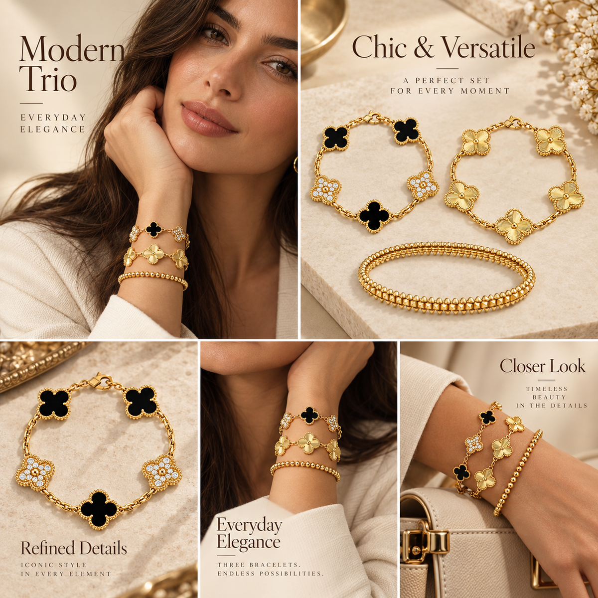 [Limara]Clover & Clash Bracelet 3-Piece Stack set