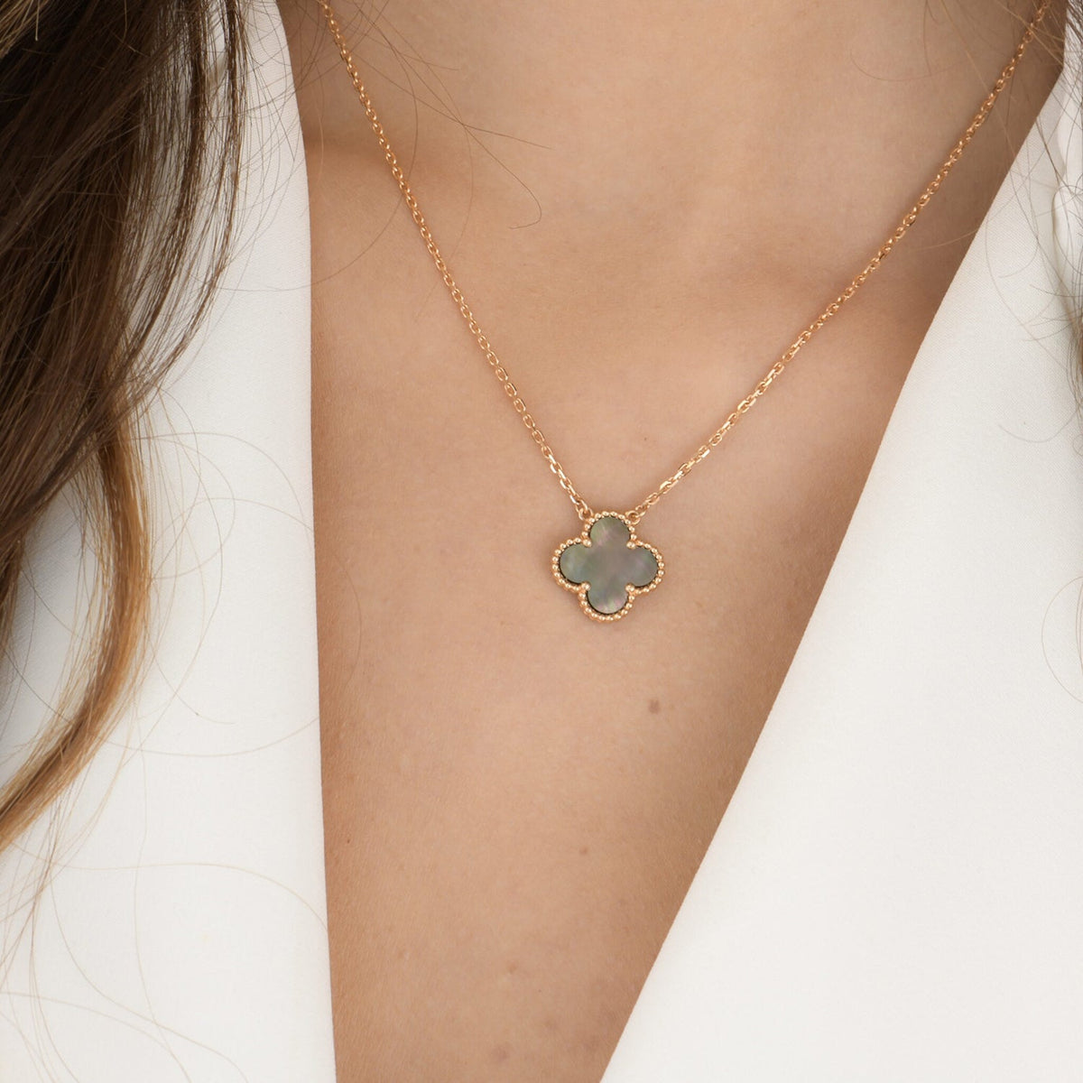 [Limara]CLOVER 15MM  GRAY MOTHER OF PEARL NECKLACE