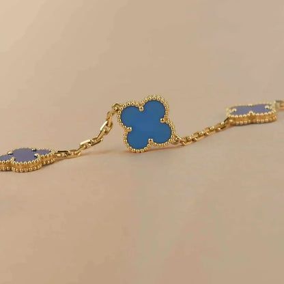 [Limara]LUCKY CLOVER 5-MOTIF BRACELET - BLUE AGATE COLLECTION
