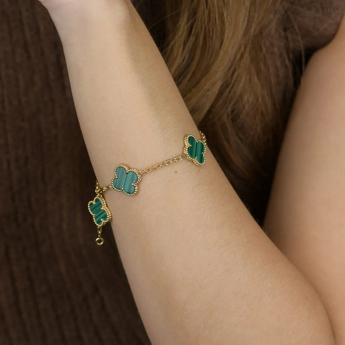 [Limara]LUCKY CLOVER 5-MOTIF BRACELET - MALACHITE COLLECTION
