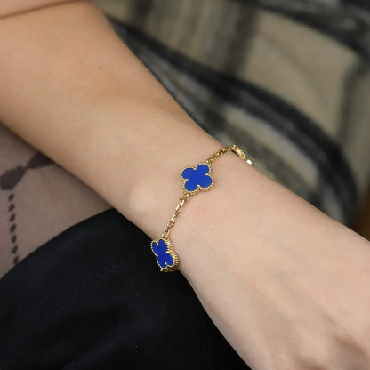 [Limara]LUCKY CLOVER 5-MOTIF BRACELET - BLUE AGATE COLLECTION