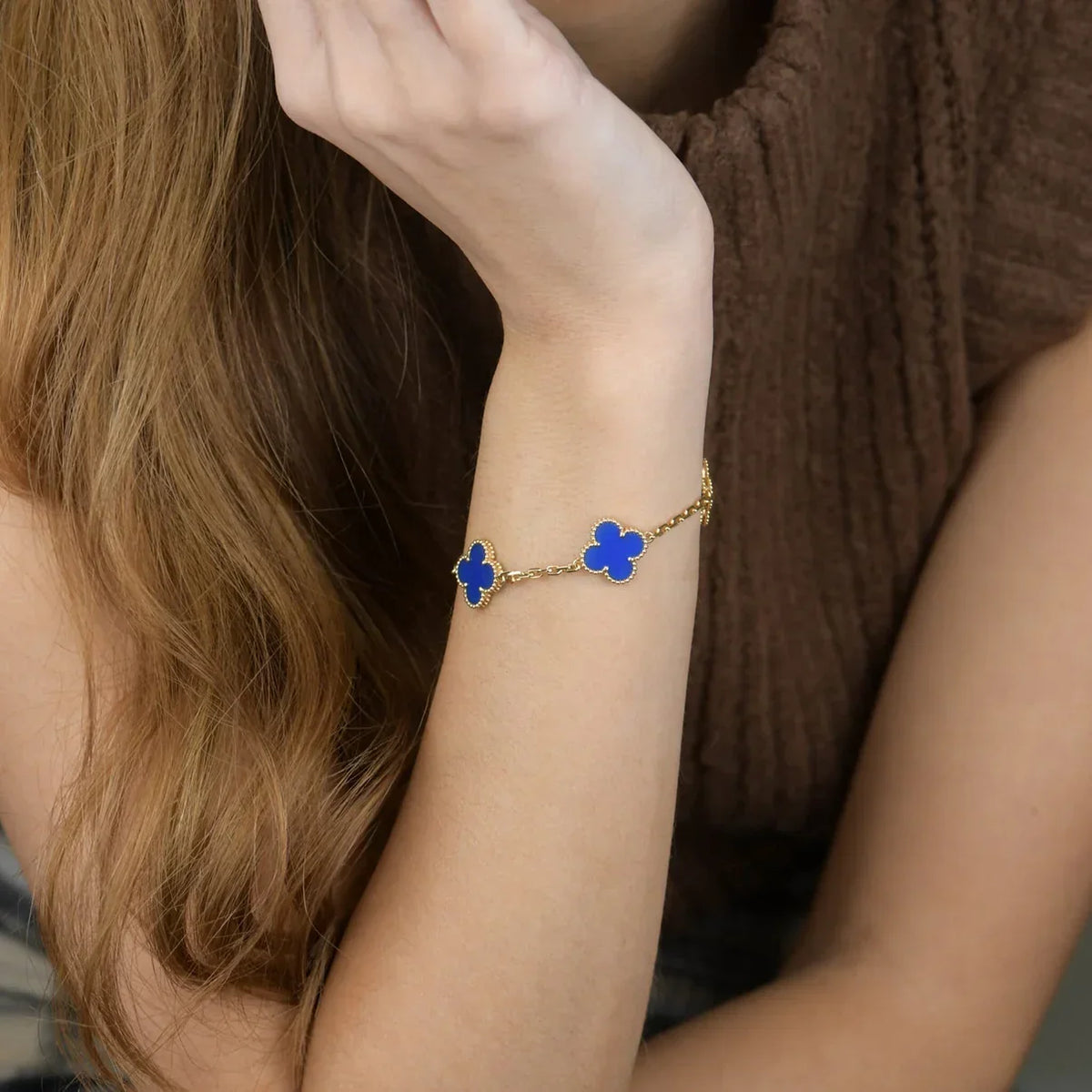 [Limara]LUCKY CLOVER 5-MOTIF BRACELET - BLUE AGATE COLLECTION