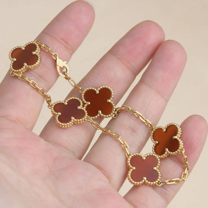 [Limara]LUCKY CLOVER 5-MOTIF BRACELET - RED CARNELIAN COLLECTION