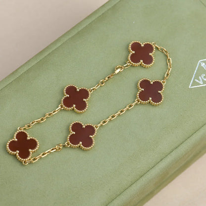 [Limara]LUCKY CLOVER 5-MOTIF BRACELET - RED CARNELIAN COLLECTION