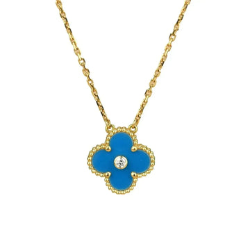 [Limara]CLOVER 15MM DIAMOND AND BLUE AGATE NECKLACE
