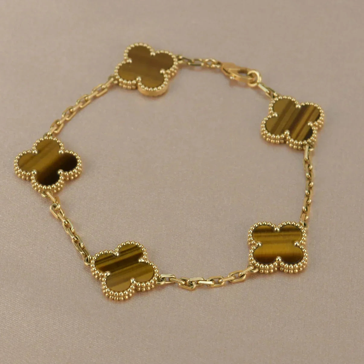 [Limara]LUCKY CLOVER 5-MOTIF BRACELET -  TIGER’S EYE COLLECTION
