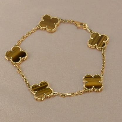 [Limara]LUCKY CLOVER 5-MOTIF BRACELET -  TIGER’S EYE COLLECTION