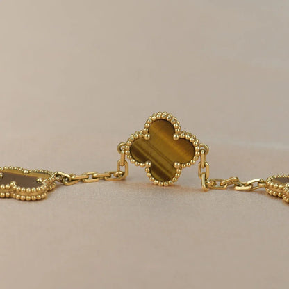 [Limara]LUCKY CLOVER 5-MOTIF BRACELET -  TIGER’S EYE COLLECTION