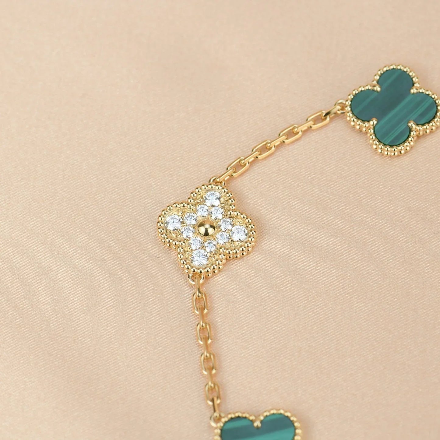 [Limara]LUCKY CLOVER 5-MOTIF BRACELET - MALACHITE COLLECTION
