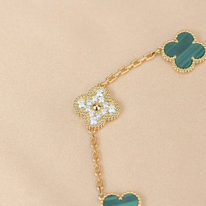 [Limara]LUCKY CLOVER 5-MOTIF BRACELET - MALACHITE COLLECTION