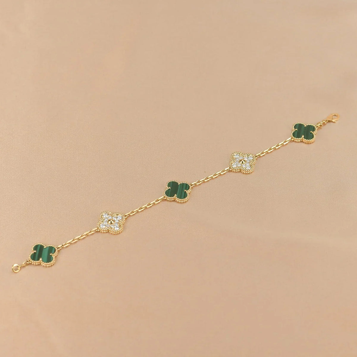 [Limara]LUCKY CLOVER 5-MOTIF BRACELET - MALACHITE COLLECTION