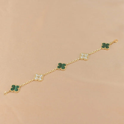 [Limara]LUCKY CLOVER 5-MOTIF BRACELET - MALACHITE COLLECTION