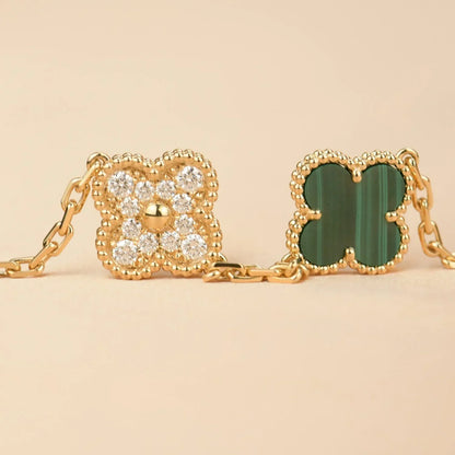 [Limara]LUCKY CLOVER 5-MOTIF BRACELET - MALACHITE COLLECTION