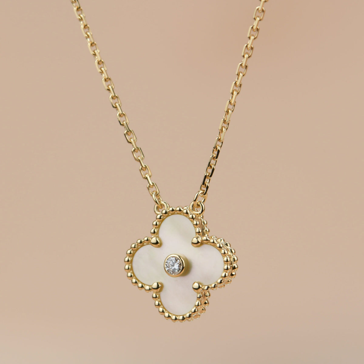 [Limara]CLOVER 15MM DIAMOND GOLD MOTHER OF PEARL NECKLACE