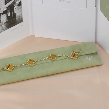 [Limara]LUCKY CLOVER 5-MOTIF BRACELET -  TIGER’S EYE COLLECTION