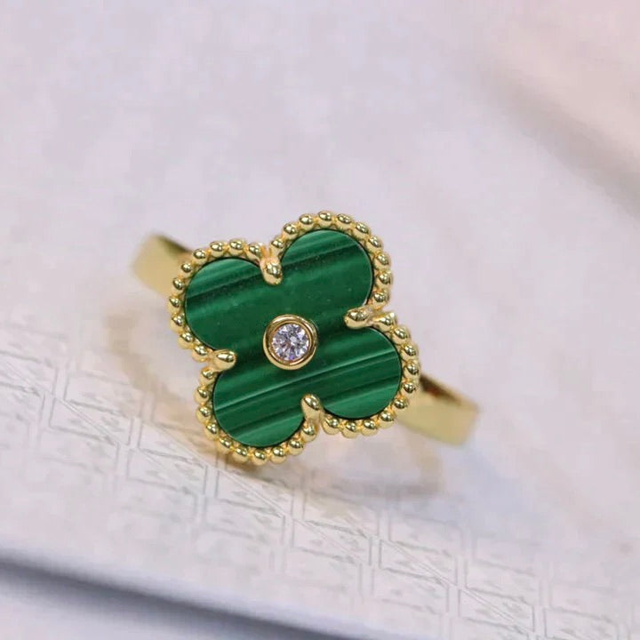 [Limara]CLOVER MALACHITE RING GOLD DIAMOND