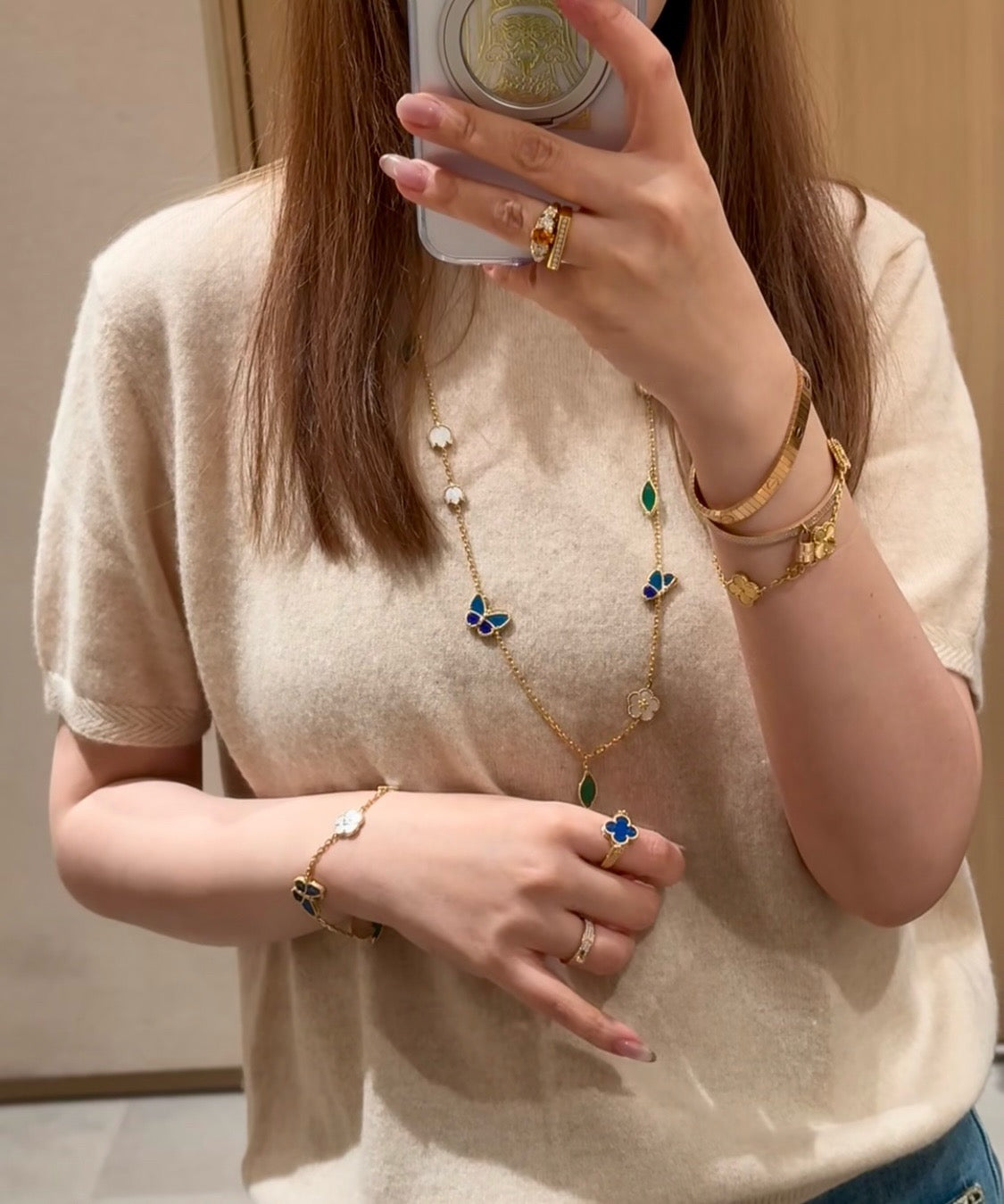 [Limara]LUCKY SPRING BUTTERFLY & FLOWER STATEMENT NECKLACE - 15-MOTIF FLORAL DESIGN