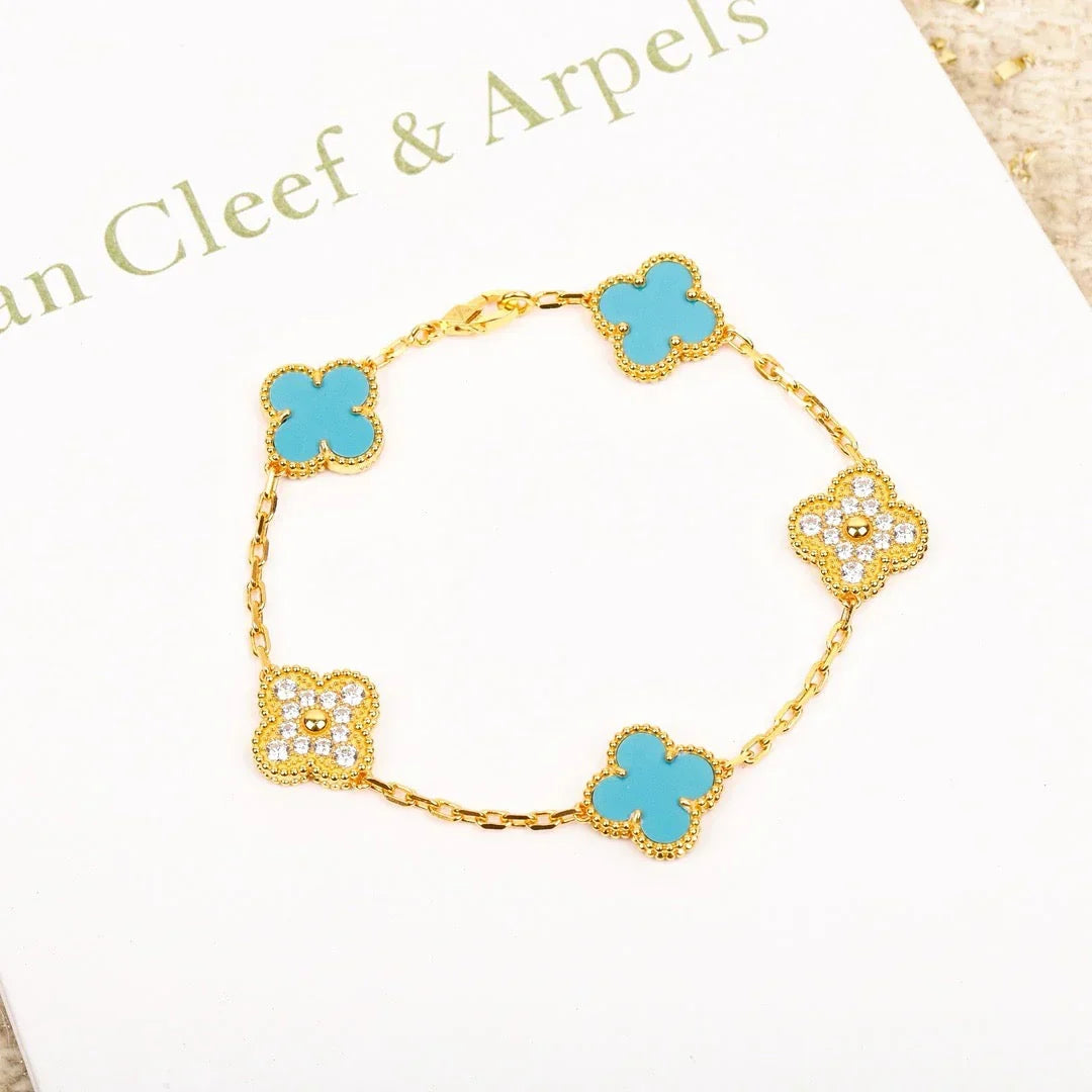 [Limara]LUCKY CLOVER 5-MOTIF BRACELET - TURQUOISE COLLECTION