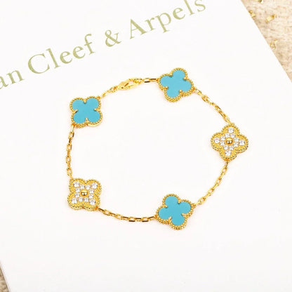 [Limara]LUCKY CLOVER 5-MOTIF BRACELET - TURQUOISE COLLECTION