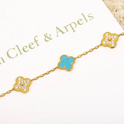 [Limara]LUCKY CLOVER 5-MOTIF BRACELET - TURQUOISE COLLECTION